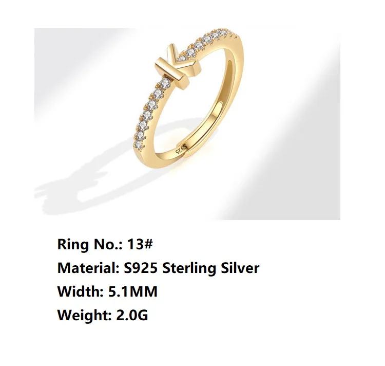 Europe and the America S925 sterling silver new micro-inset letter ring 26 English letter zircon ring opening OD adjustable