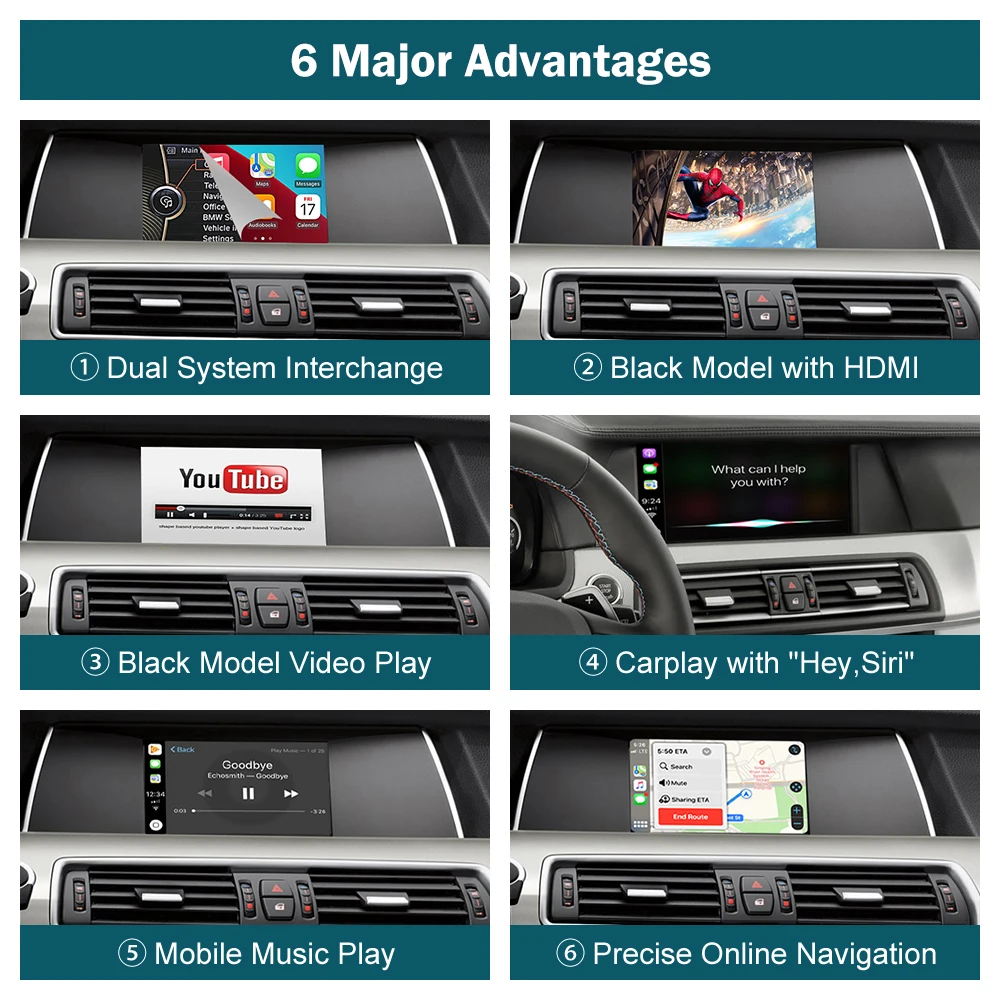 Road Top Wireless Carplay and Android Auto Interface Decoder with CIC System 5 7 Series F10 F11 F07 GT F01 F02 2009 - 2012