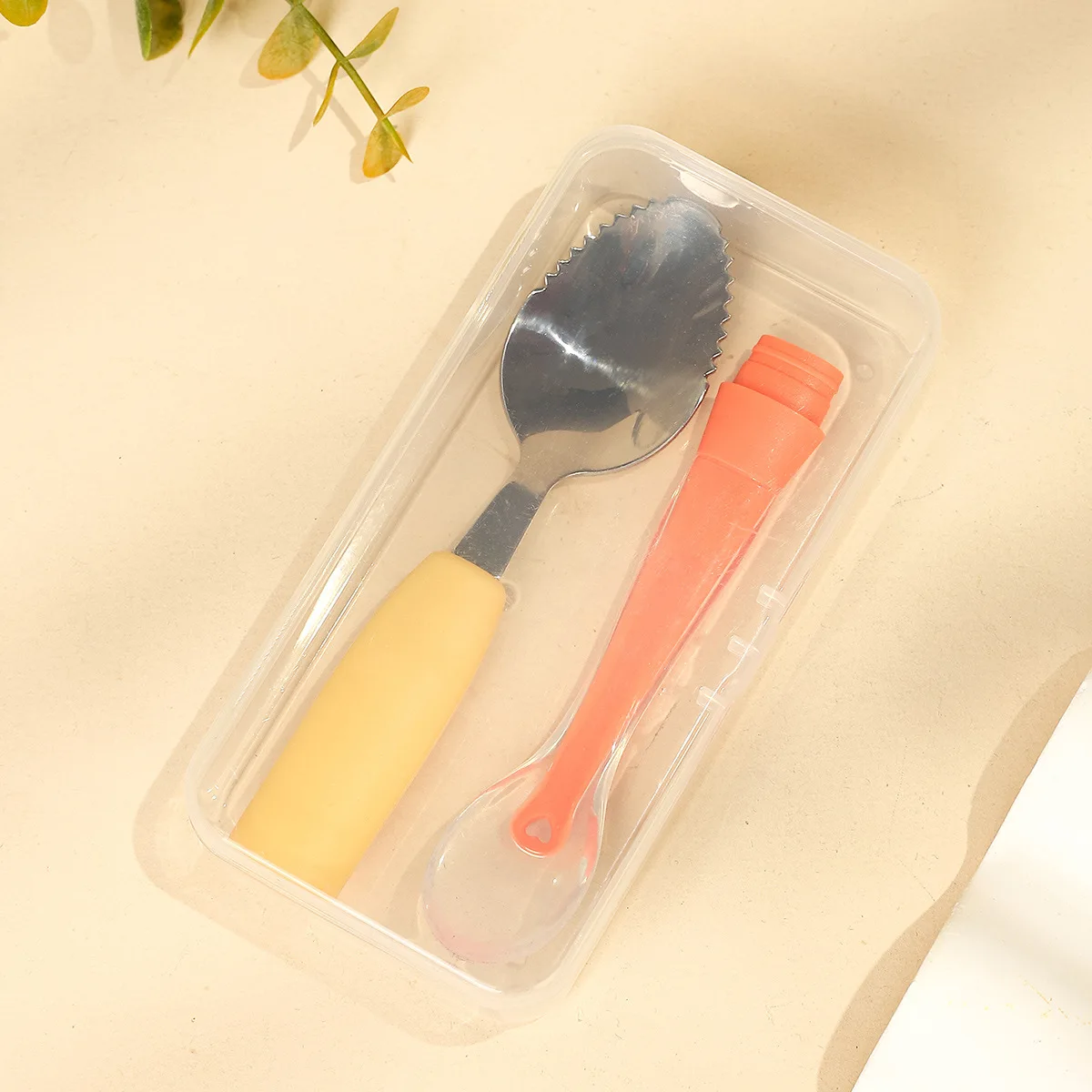 Food Grade Silicone Double Headed Puree Spoon Baby Scraper Stainless Steel Silicone Soft Spoon