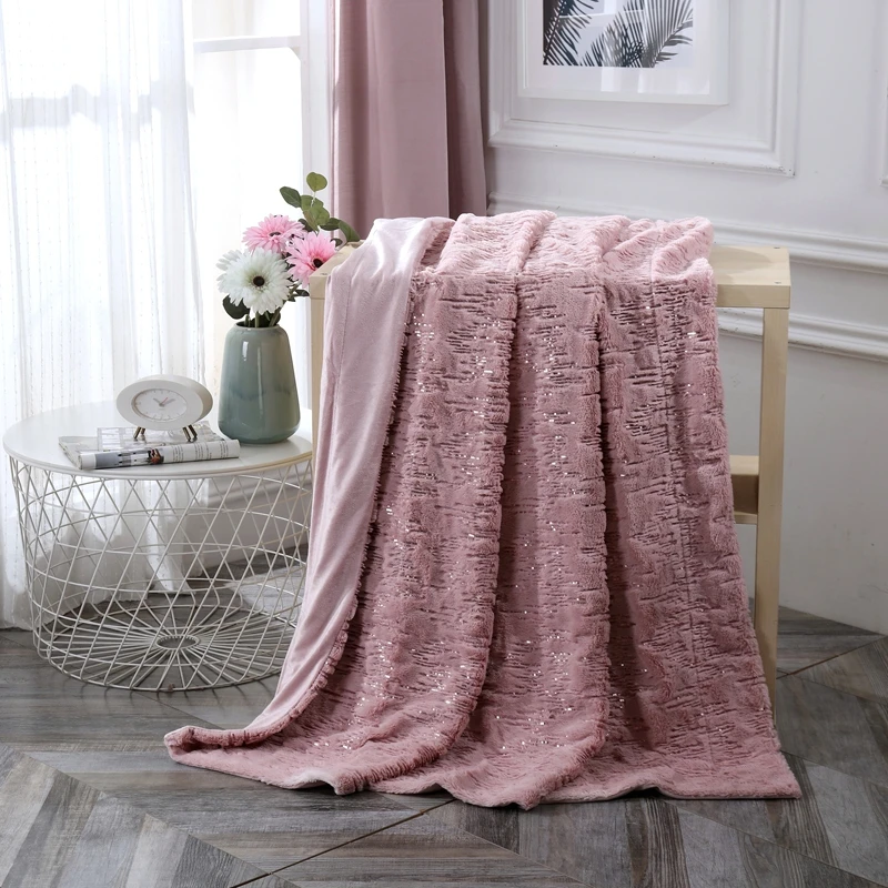 Новое утепленное фланелевое одеяло с блестками и вышивкой розовое белое молочное бархатное оптовая продажа от производителя Raschel для зимы