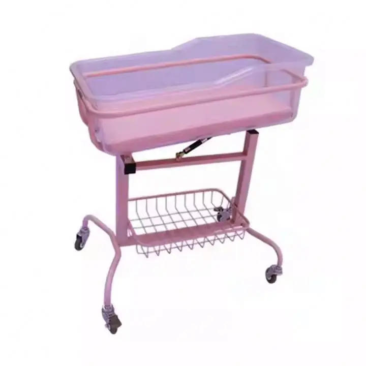 Hospital Clinical Medical Mobile Baby Cot Cribs Bed Tray Hospital Cribs for Sale with Plastic Carton Shanghai Stainless Steel