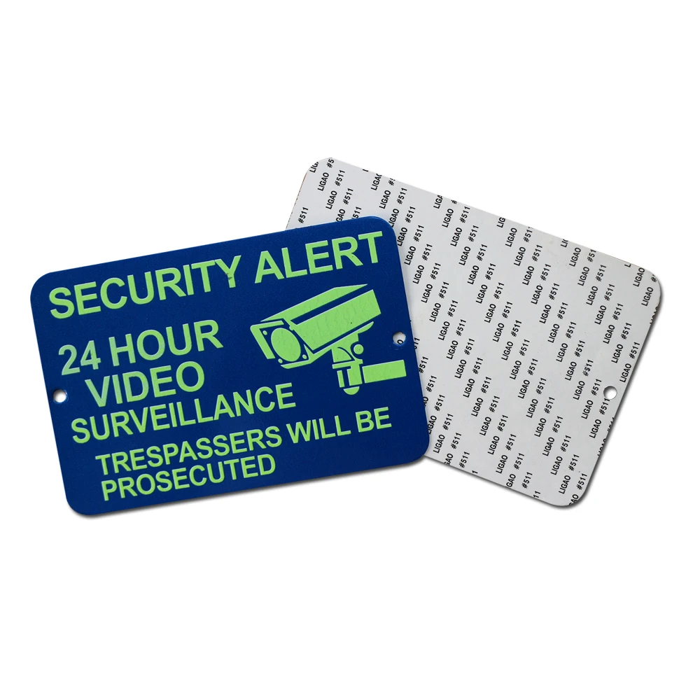 Reflective Safety Notice Custom Aluminum Board 24 Hours CCTV Camera Surveillance Warning Glow In The Dark Sign