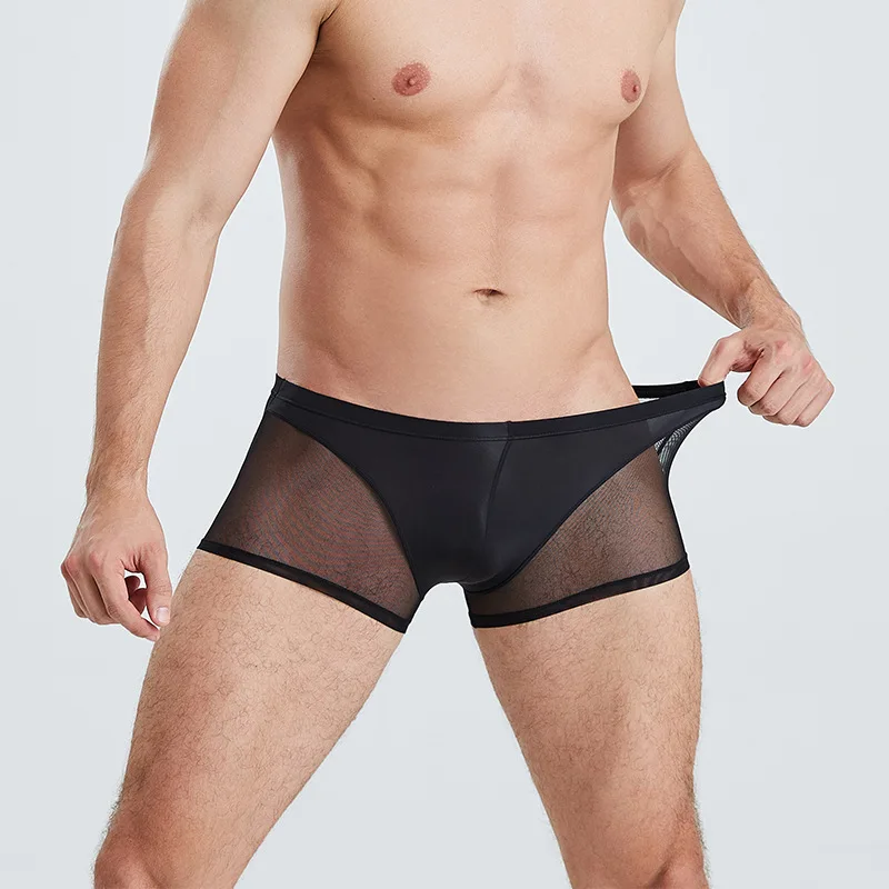 Трусы-боксеры мужские сетчатые полупрозрачные шорты-боксеры пикантное нижнее белье