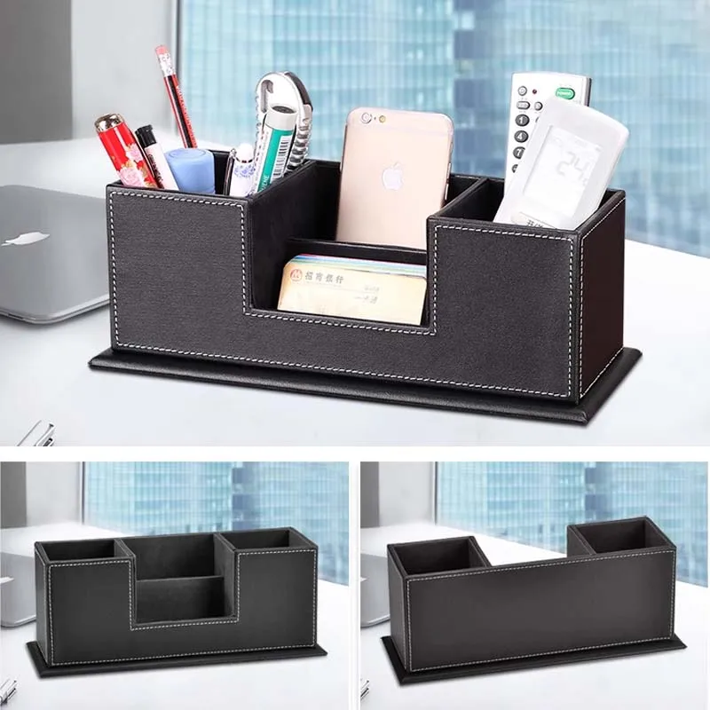 Hot Sale Christmas Gifts Double Holder Leather Multi-function Desk Stationery Organizer Pen Pencil Holder