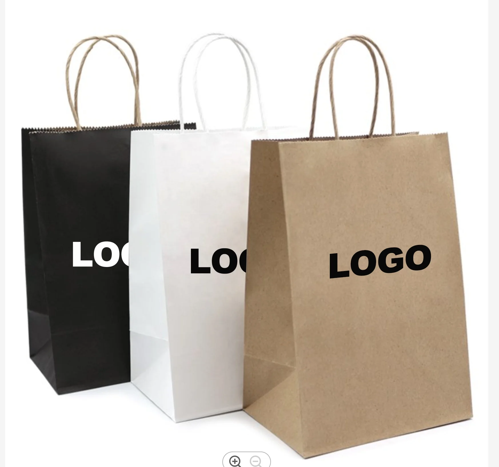Print Brown Kraft White Handles Paper Bags With Your Own Logo Custom Printed