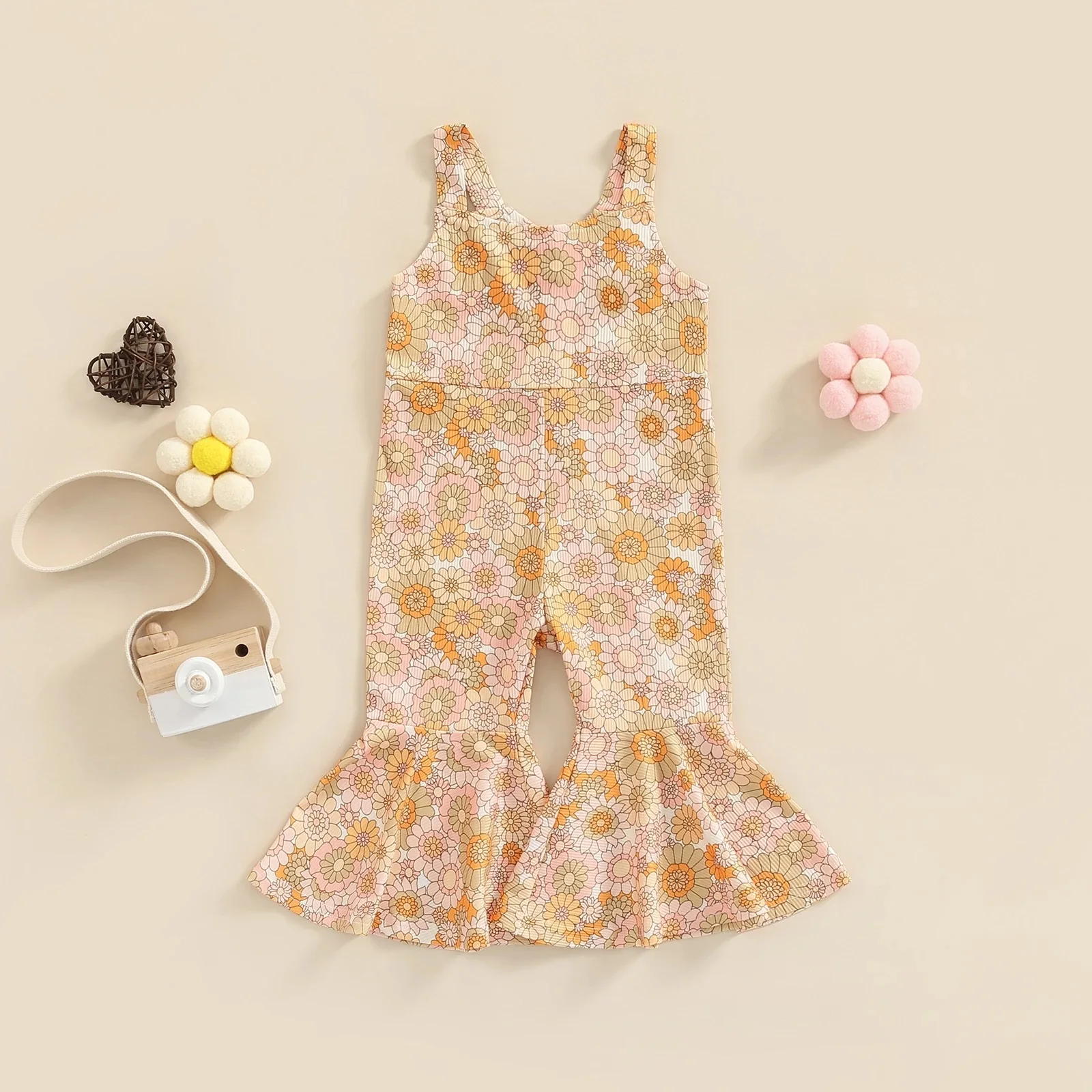 Toddler Girl 1-5Y Kids Baby Girls Jumpsuit Flare Pants Sleeveless Sling Flowers Printed Playsuit Rompers Clothing INS