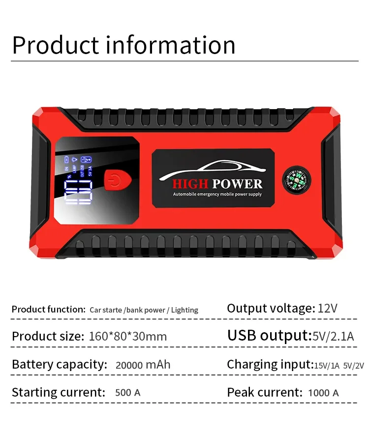 Portable Charger Starting Emergency Tool Multi-function Battery With Tire Inflator Portable 12v OEM Passenger Car Jump Starter