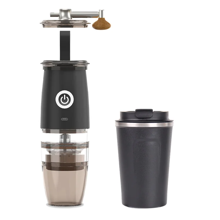 Hot selling Stainless Steel 5 level mini 2 in 1 hand electric coffee bean grinder with cup