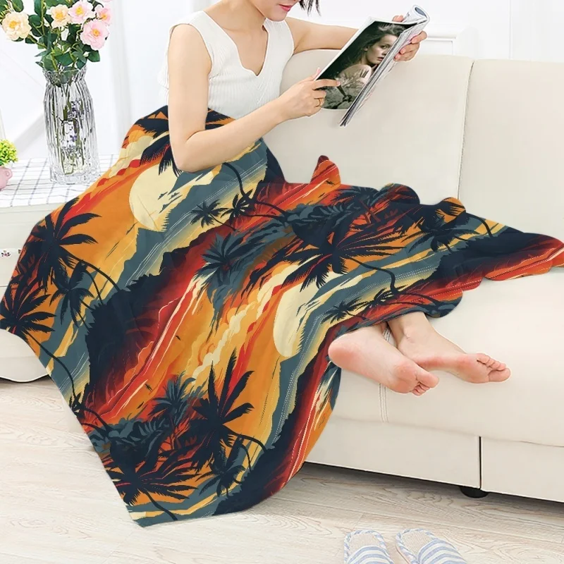 Custom Boho Sea Beach Printing Warm Throw Blankets Home Kids Adult Flannel Plush Blanket