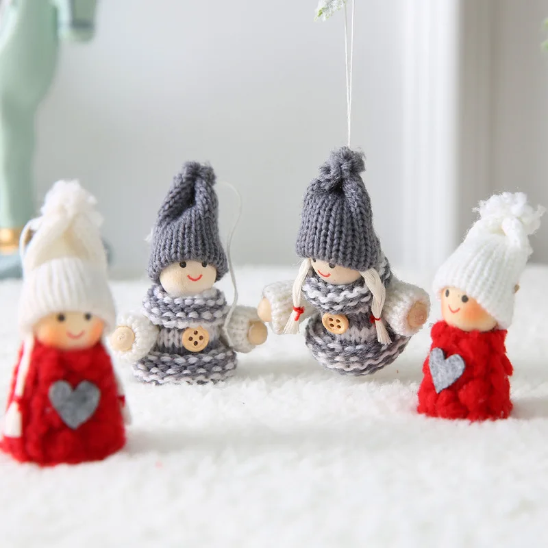 Wholesale Cute Christmas Toy Decoration Knitted Wool Felt Sweet Couple Doll Pendant Gift Scene Layout Ornament