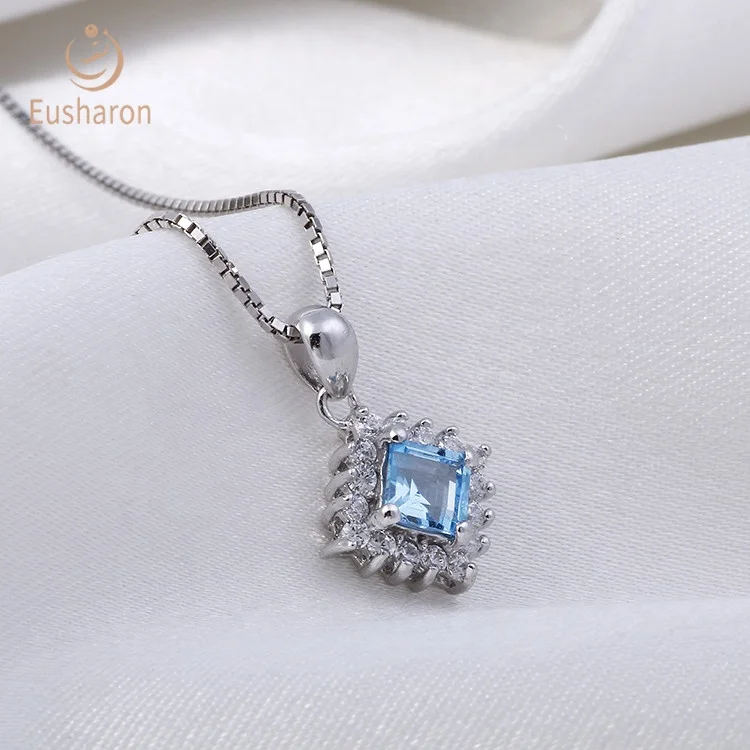 
Fashion Party Gift Jewelry S925 0.6ct Natural Swiss Blue Topaz Square Gemstone Pendant For The Bride 