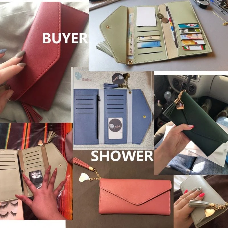 Leather Women Long Zipper Coin Purses Tassel Design Clutch Wallet Female Money Credit Card Holder