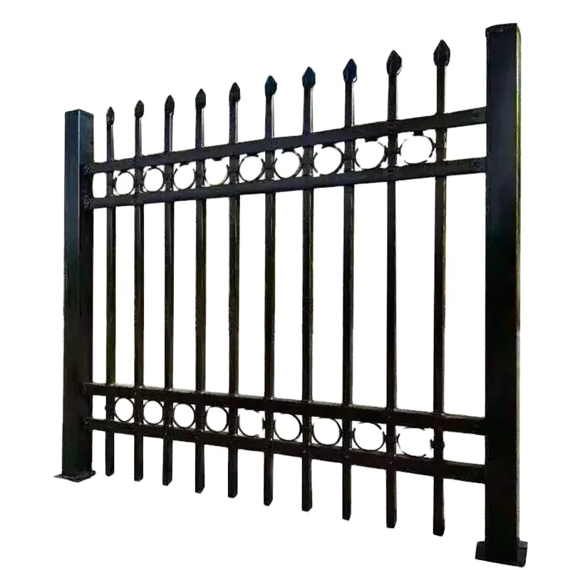 Factory Direct decorative garden home outdoor cheap wrought iron fence plate metal black galvanized steel fence