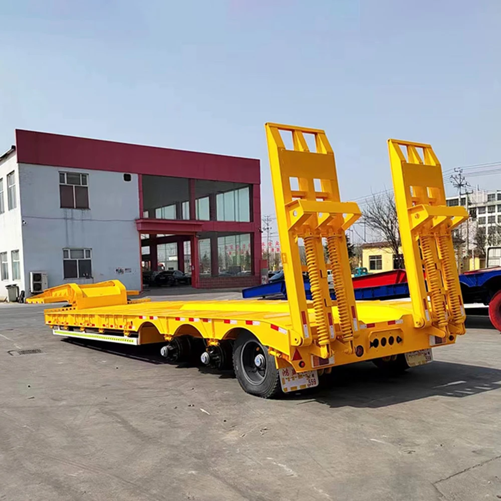 3 Axles 80t Lowbed Lowboy Low Flatbed Loader Drop Deck Trailer For Sale