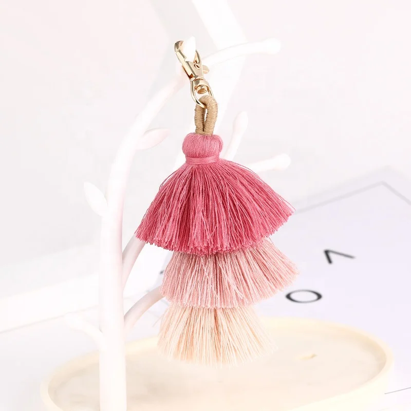 Amazon Hot Sale Colorful Bohemia Style boho Bag Charm Pendant Macrame Tassel Keychain