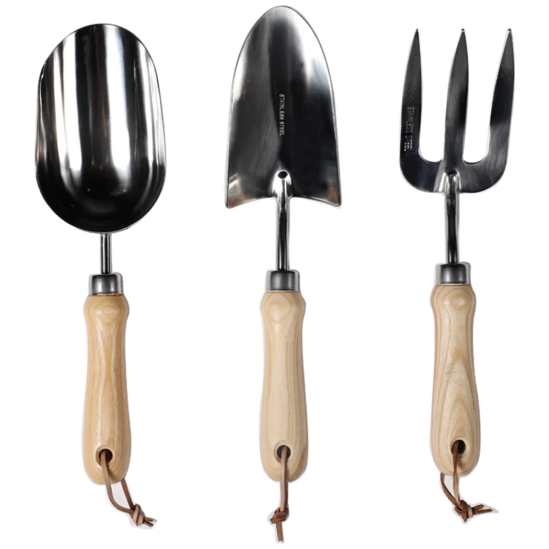 Garden Tool Set 3 Pieces Stainless Steel Heavy Gardening Kit Including Hand Shovel Transplant Shovel and Hand Rake