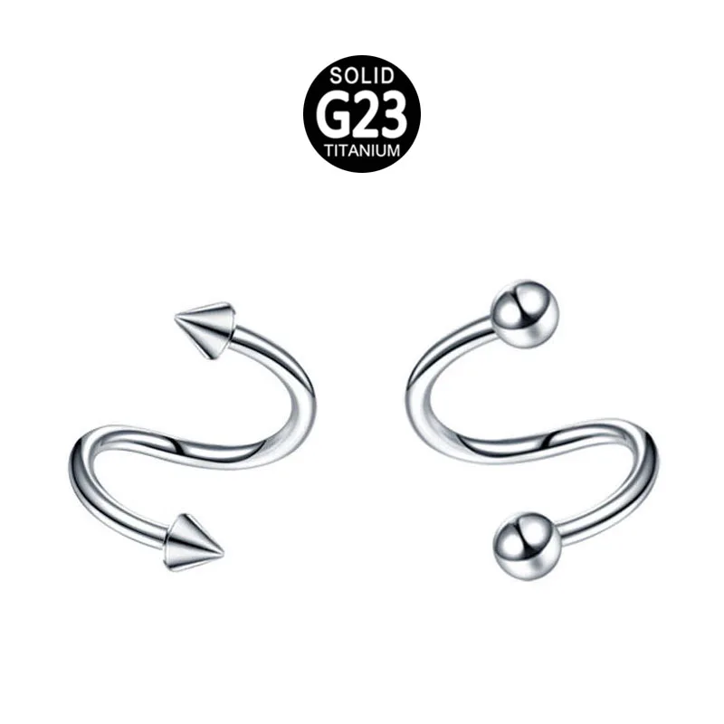 ASTM F136 G23 титановые Ювелирные изделия для пирсинга спиральное кольцо бровей с шариками-конусами