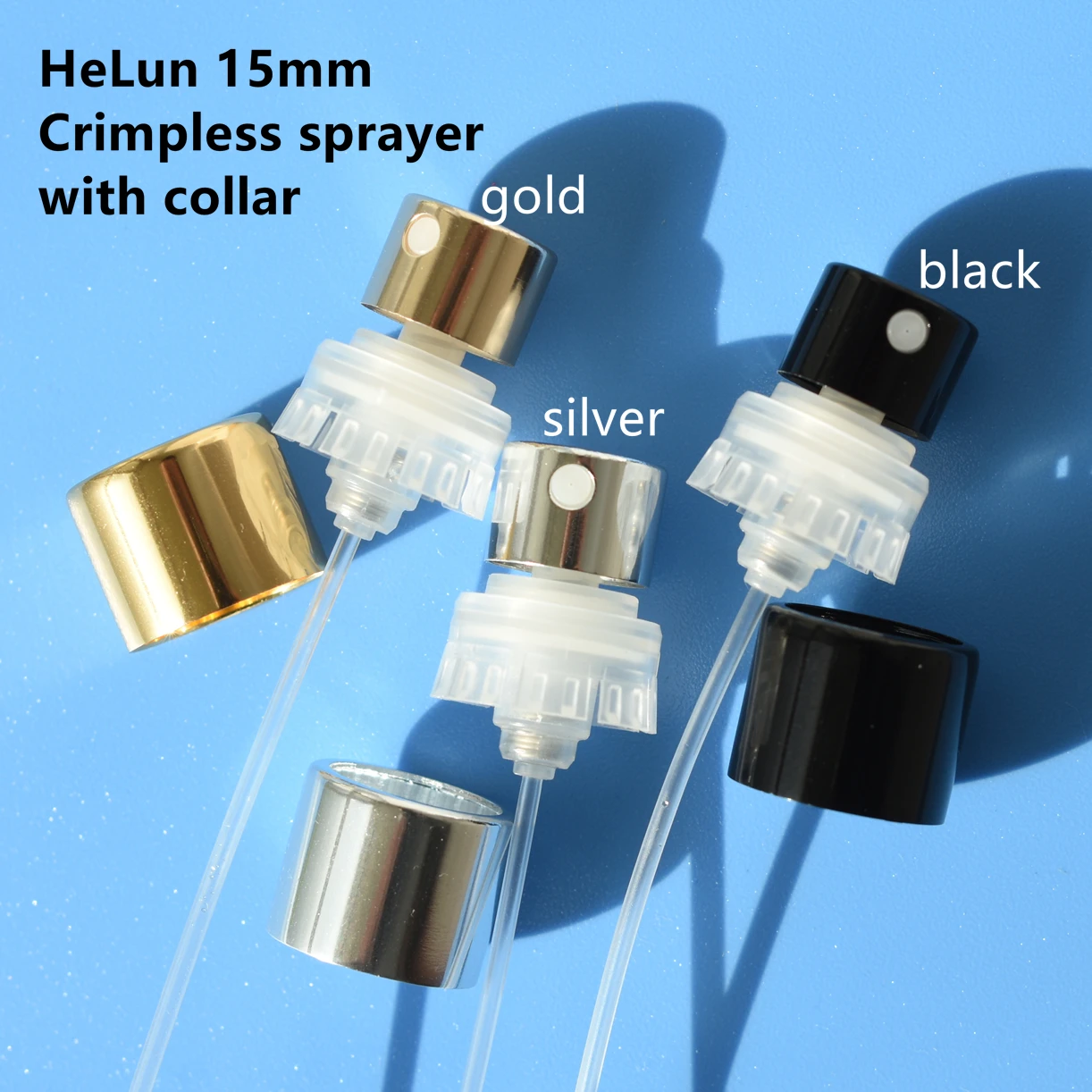 HeLun High Quality FEA 13 15 15mm Gold Silver Black Luxury Crimpless Perfume Atomiser Fine Mist Spray Pump for Perfume Bottles