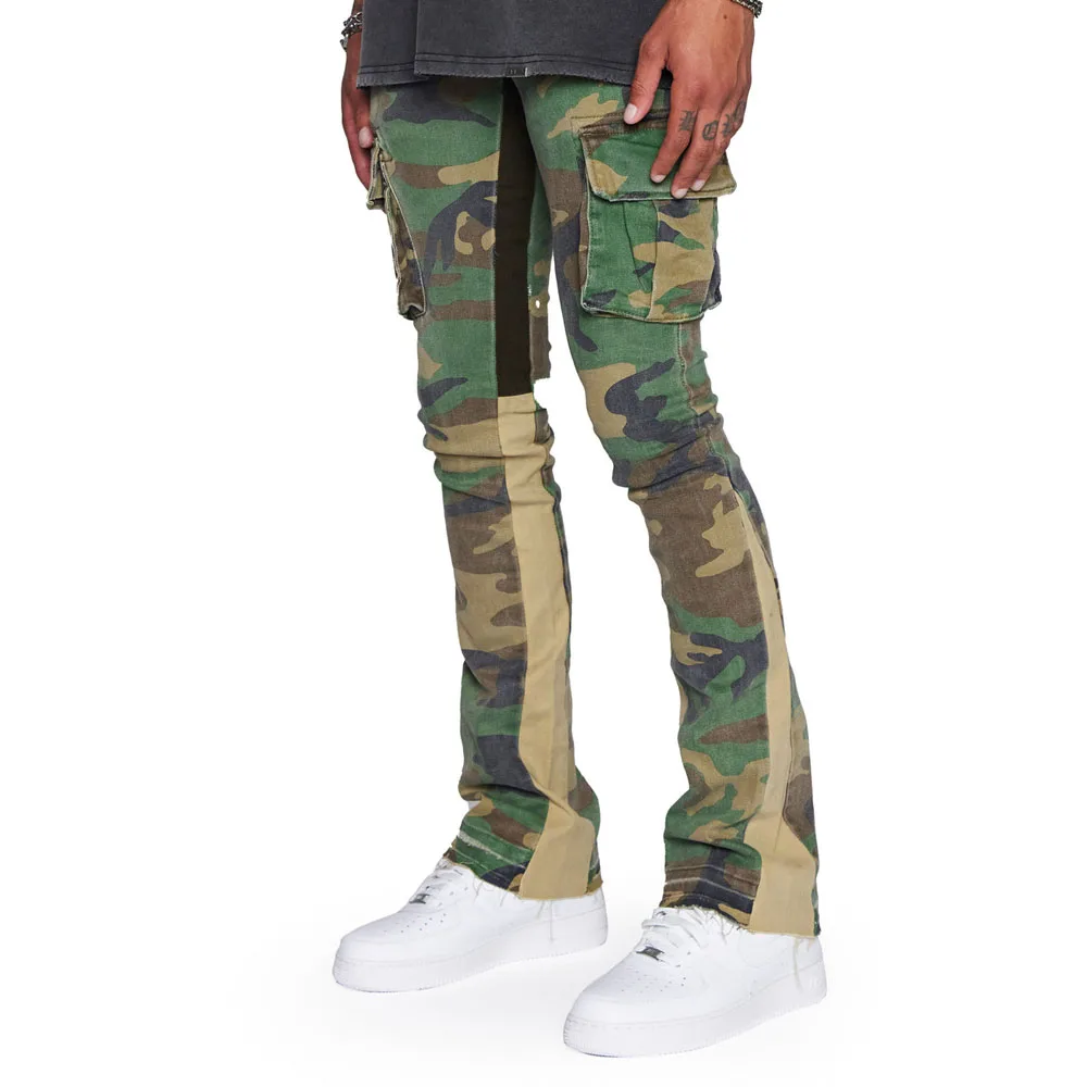 DENIMGUYS camo splatter paint straight flare bootcut flare fit contrast fabric mens chino joggers Trackpants cargo pants