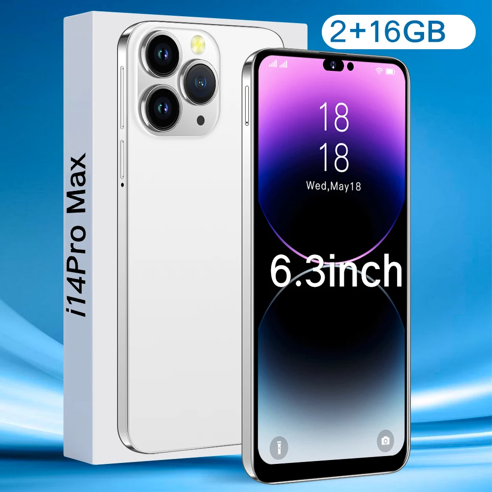Gaming Phone i14 Pro Max Mobile Phone 2GB+16GB 6.3 Inch Android 10 4G Smartphone Unlock Global Access cheap mobile phone