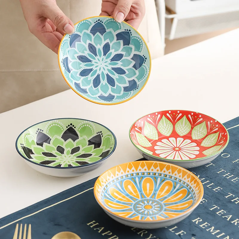 Wholesale Bohemia Style Tableware underglaze color bowl and plate dish plate