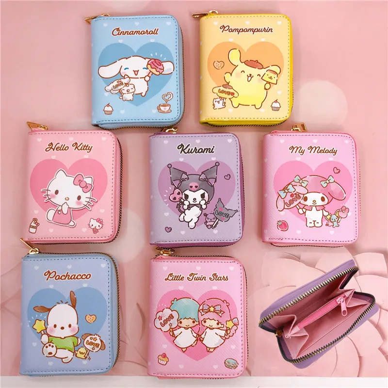 Kawaii Hello Kitten My Melody Kuromi Sanrios New Pu Casual Money Bag Coin Purse Card Holder Wallet With Buttons
