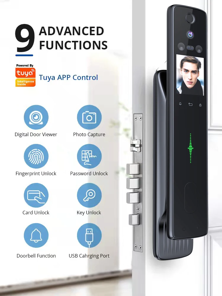 New Design Wholesale Price Outdoor Tuya App Electronic Smart Door Lock with Camera