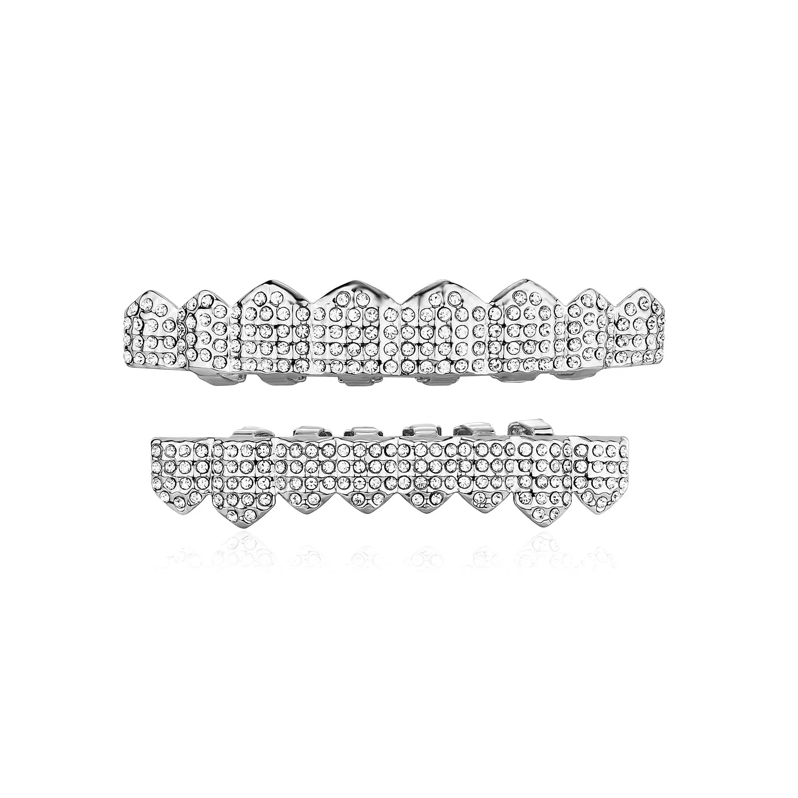 Высокое качество хип-хоп Grillz подлинное золото гальваническое покрытие золотой зуб набор с восемью зубцами и полный горный хрусталь модные украшения