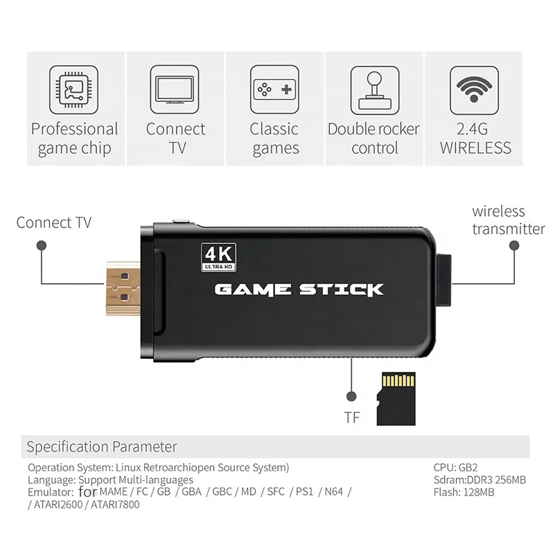 
32G Built-in 3000 Games mini 2.4G Wireless Controller 4K HD TV Game Stick Video Game player 