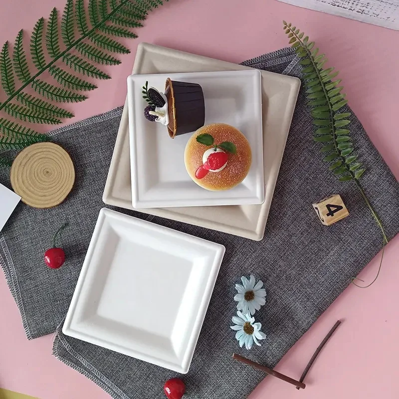 6Inch 8Inch 10Inch Square Compostable Tableware Sugarcane Bagasse Disposable Hot Plate Making Paper Plates