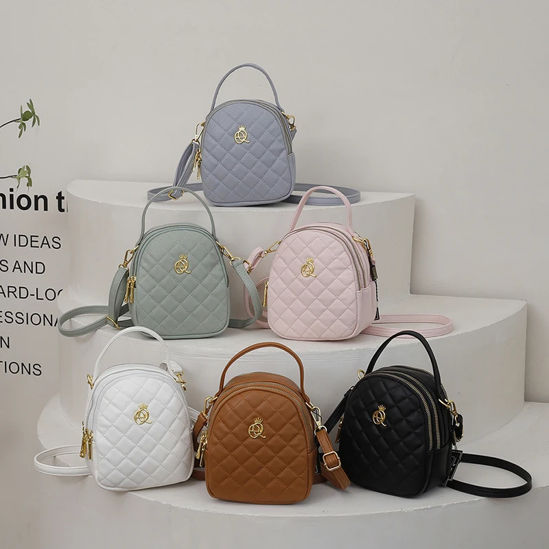 Women Mini Cross Body Mobile Phone handbag Multi-function waterproof sling bag  For Ladies girls solid color quilt  bag