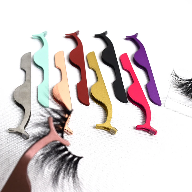 
Custom Logo Stainless Steel Eyelash tools Eyebrow tweezer eyelash applicator rose gold eyelash tweezers 