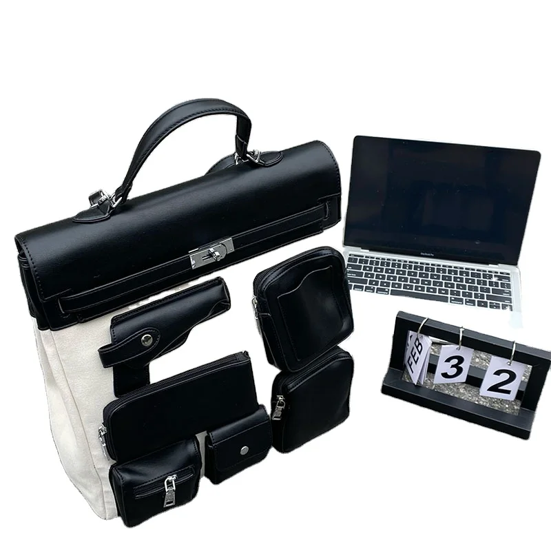 Leather Style Vintage Large Capacity Multifunction Travel Laptop Canvas Duffle Backpack Unisex Bag School Stylish Student Bag