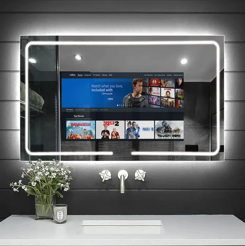 Factory 21.5 inch touchscreen front-lit smart bathroom mirror TV 1200*800mm with Wifi android smart mirror LED light TV mirror