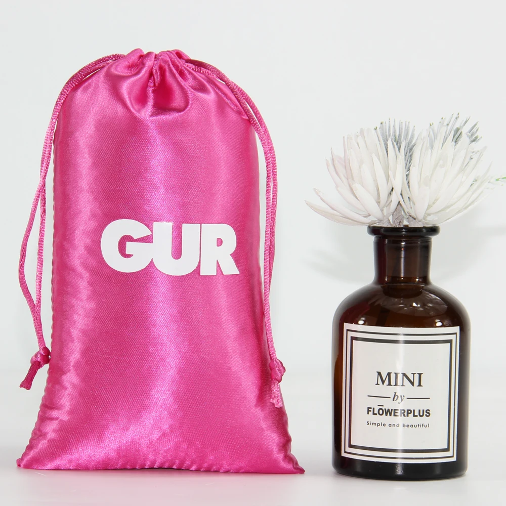 Custom Logo Printed Satin Dust Pouch Gift Packaging Hair Wig Large Silk Bag Satin Drawstring Bag For Hair Extension Packaging