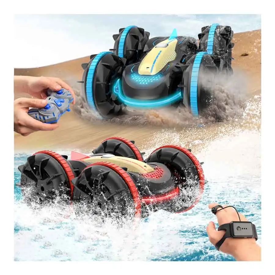 2.4G Amphibious Stunt RC Car 4WD Remote Control Car With Light Gesture Induction Double-sided Tumbling  Rc offroad Car Toys