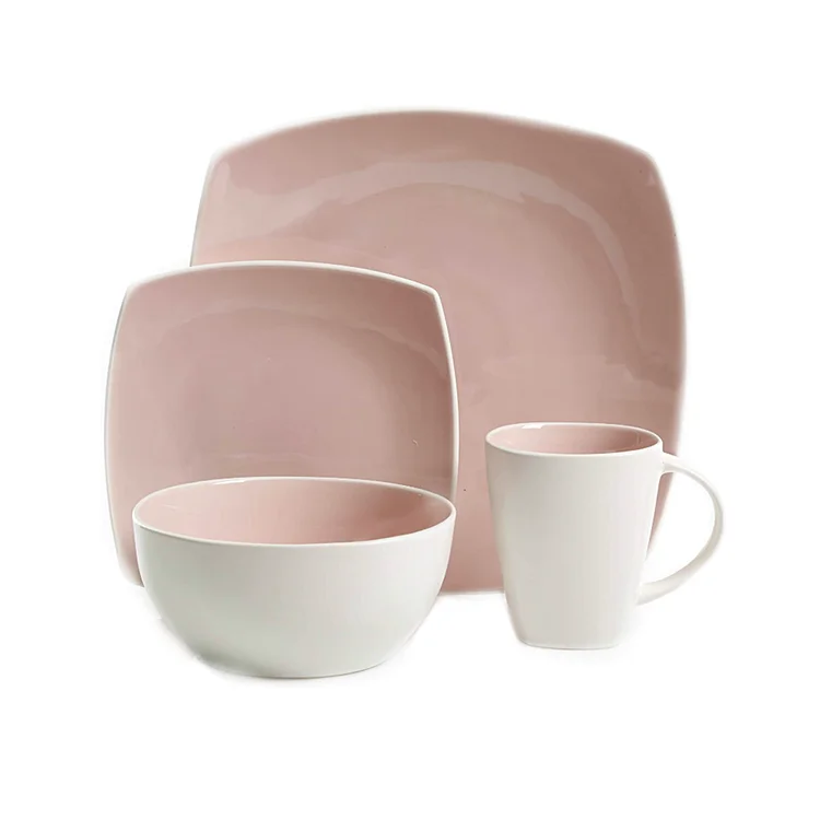 Korea square serving dish bowl and coffee cup pink glazed ceramic wedding tableware set