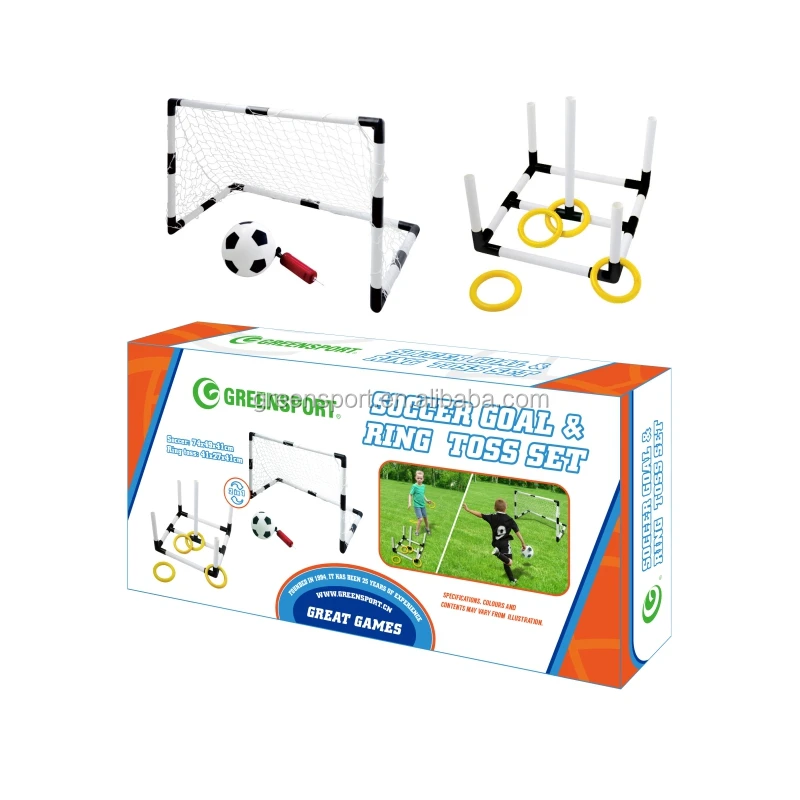 Best seller PLASTIC outdoor game toys ring toss and soccer PVC goal game set