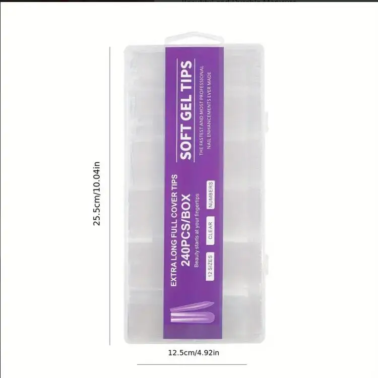 240pcs Full Cover Long Coffin Gel Nail Tips Set Clear Acrylic Press On Nails with French Tips for Beautiful and Durable Manicure