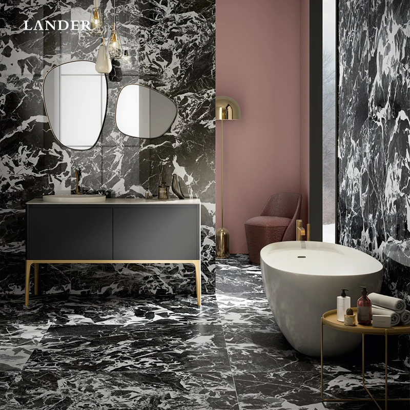 Настраиваемый великолепный античный мрамор черно-белый цветок Французский черный роскошный для настенной плитки ванной комнаты