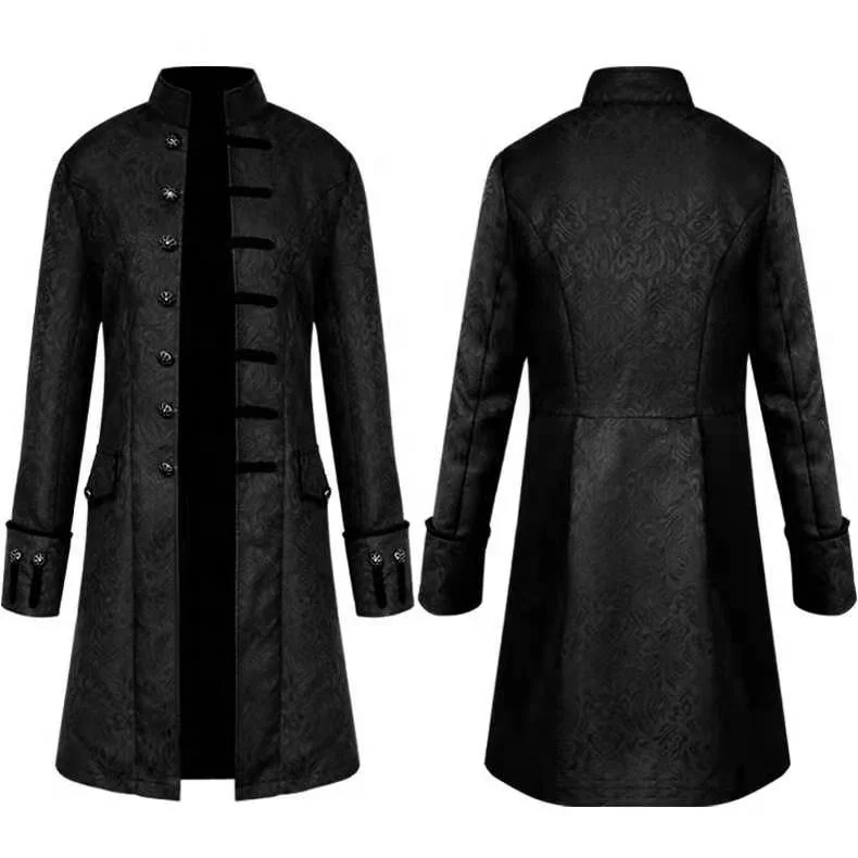 wholesale hot style solid color retro stand collar long punk men medieval jacket coat windbreaker costume
