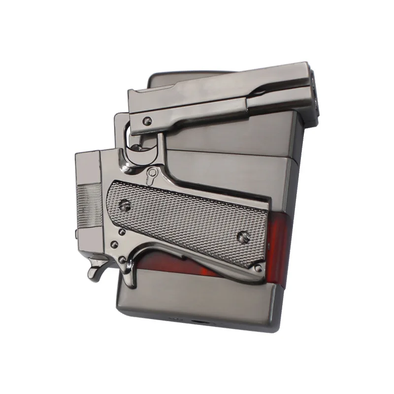 Foldable Handgun Model Gas ;Lighter With Visible Gas Window