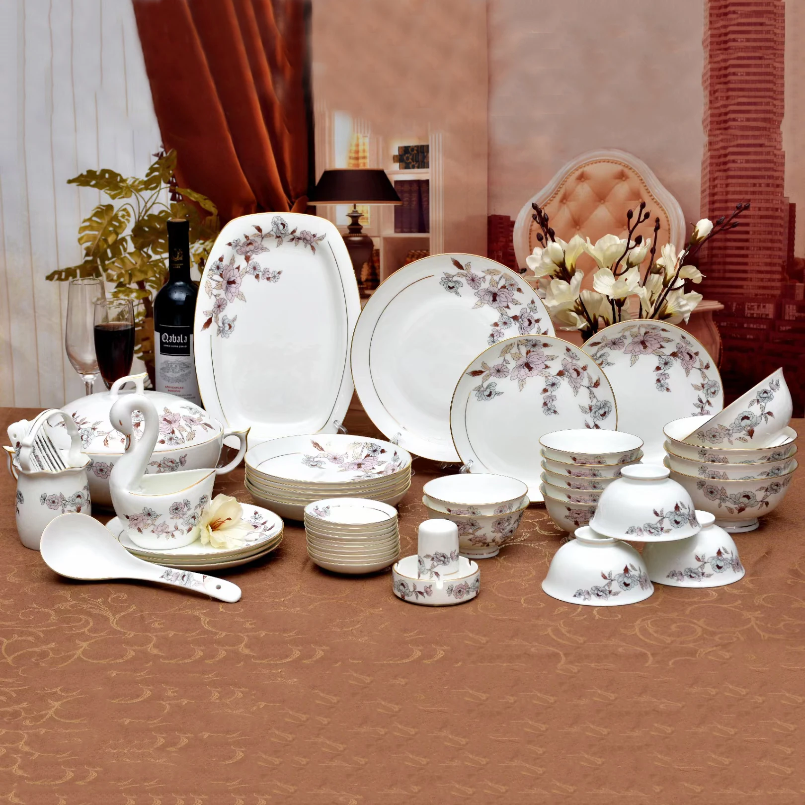 Sample Available Morden Luxury Kitchen Bone China Dinnerware On-glazed Bone China 52 pcs  Dinner Set Pakistan