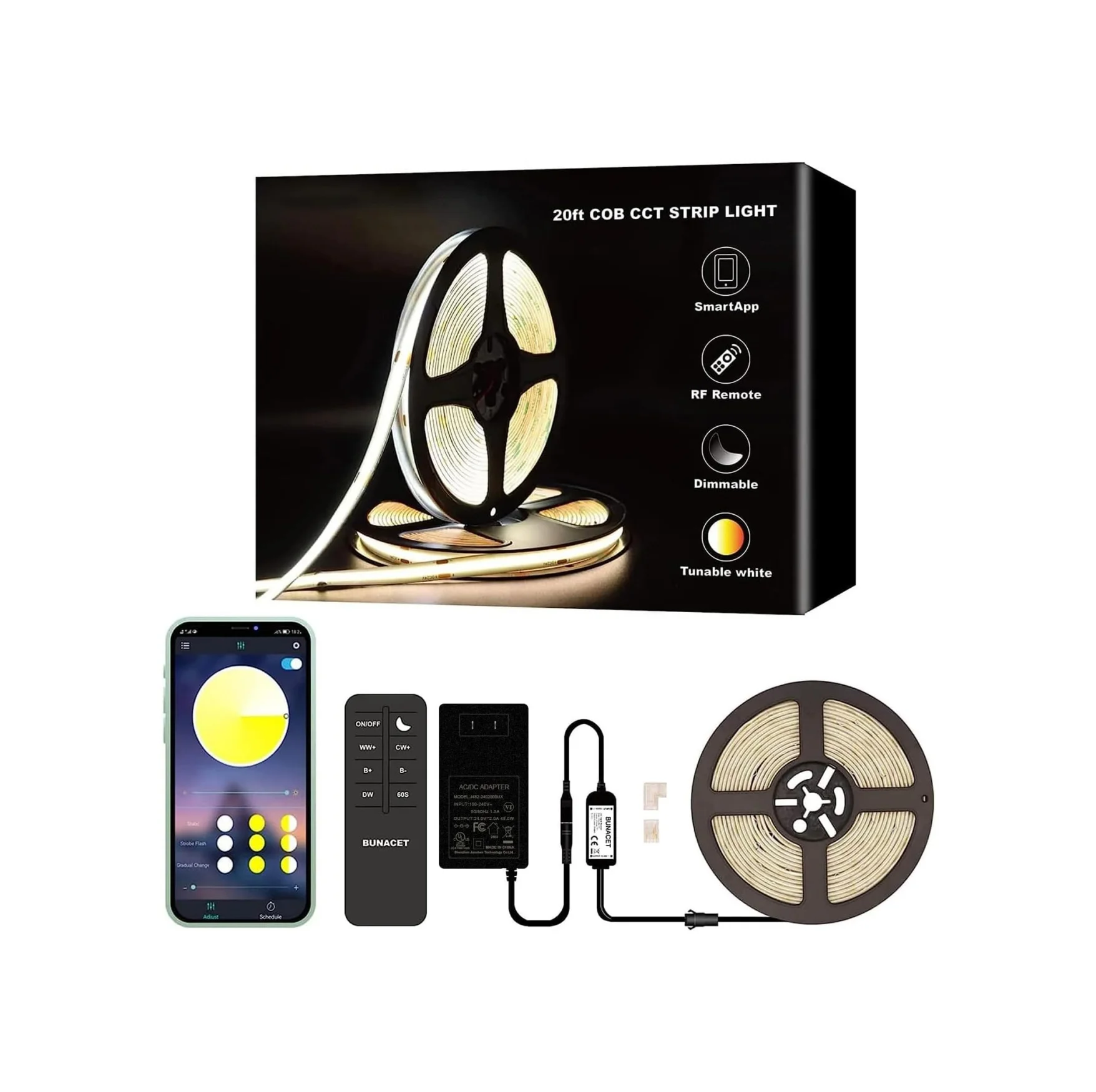 Feican 6M CCT COB LED Strip Light Kit 2700~6500K Color Temperature Dimmable COB LED Strip Light Kit