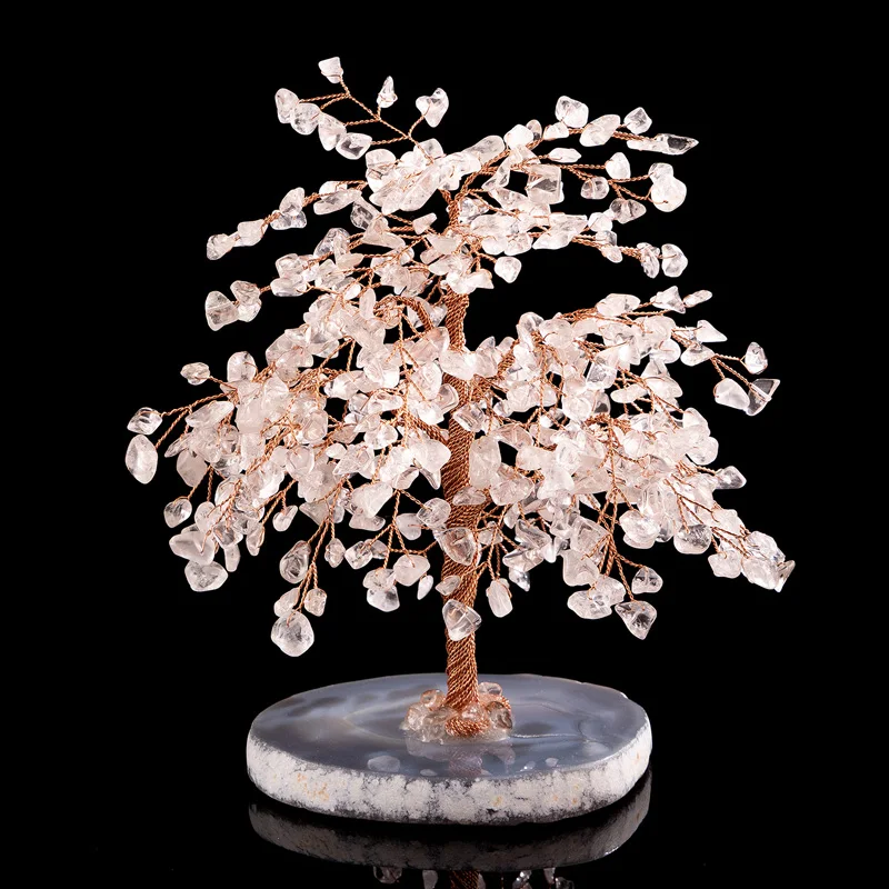 
Wholesale Natural Rose Quartz Stone Natural Citrine Fortune Tree Home Decoration Natural Agate 