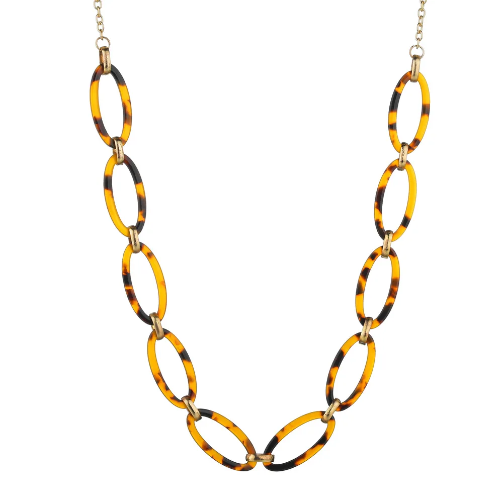 New Arrivals Long Chain Necklace For Women Tortoiseshell Acrylic Necklace Jewelry