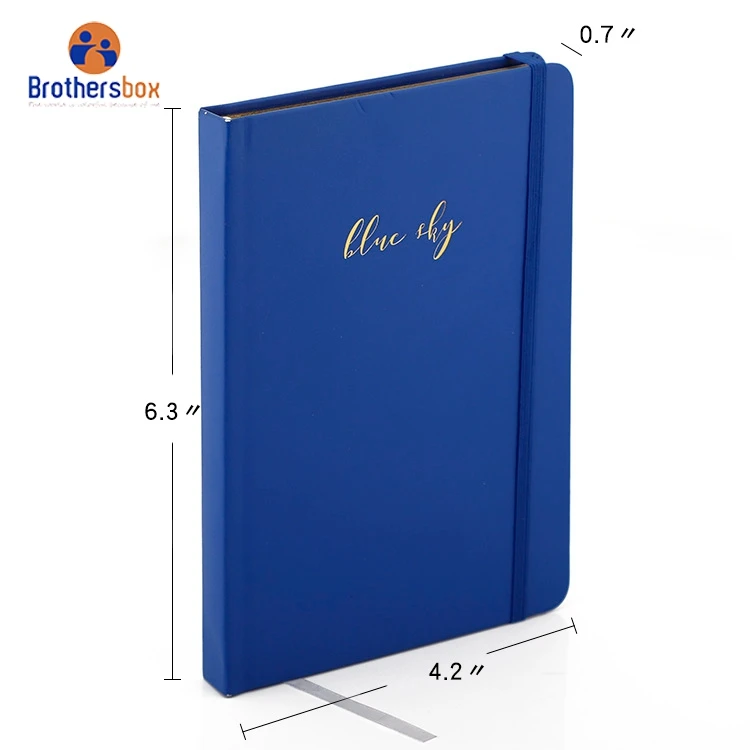 Custom printrd Blue Embossed Logo PU Notebook With Elastic Pen holder
