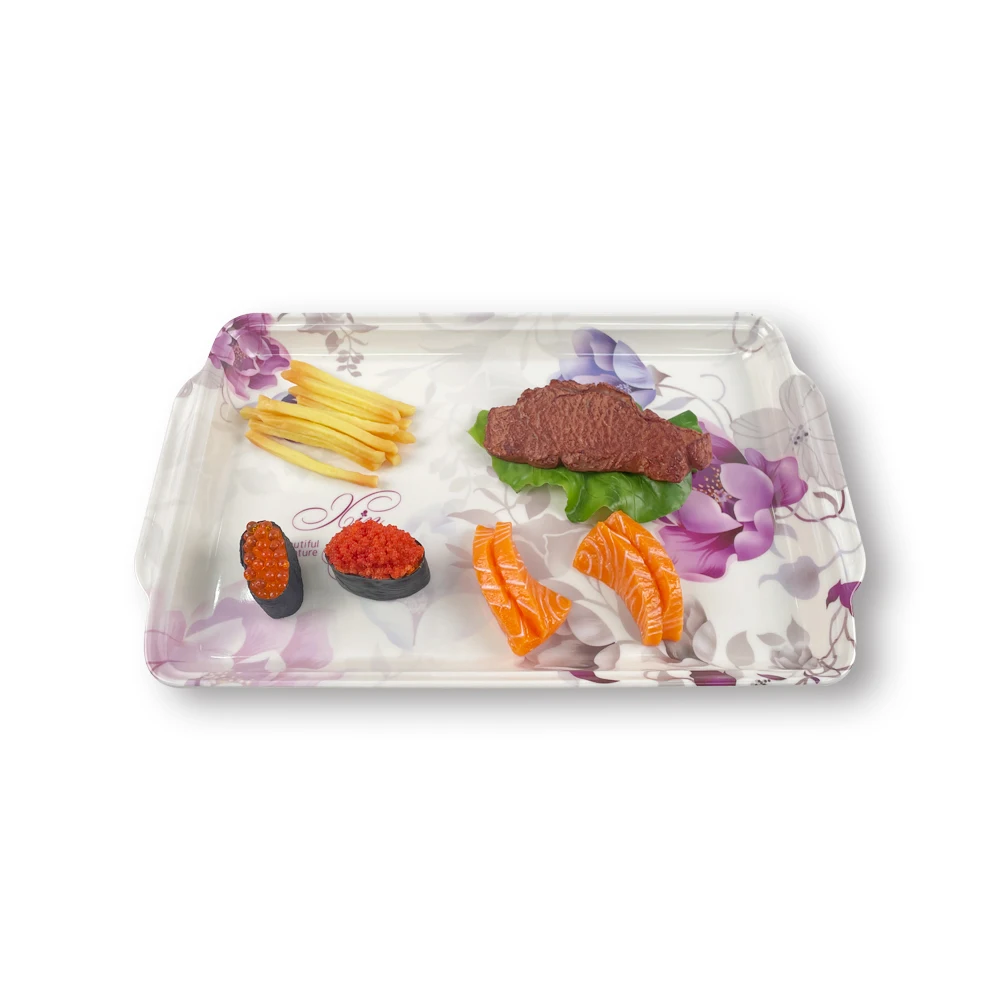 Wholesale New Design Purple Flower Melamine Serving Tray Food Fruits Plate Tea Coffee Trays