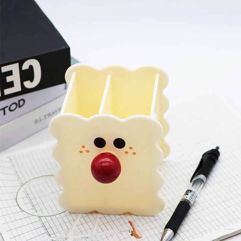 Luxury Plastic Red Nose Cute Acrylic Pen Holder Pencil Case Divided Design with Ruler Holder Convenient Pen Storage Holder