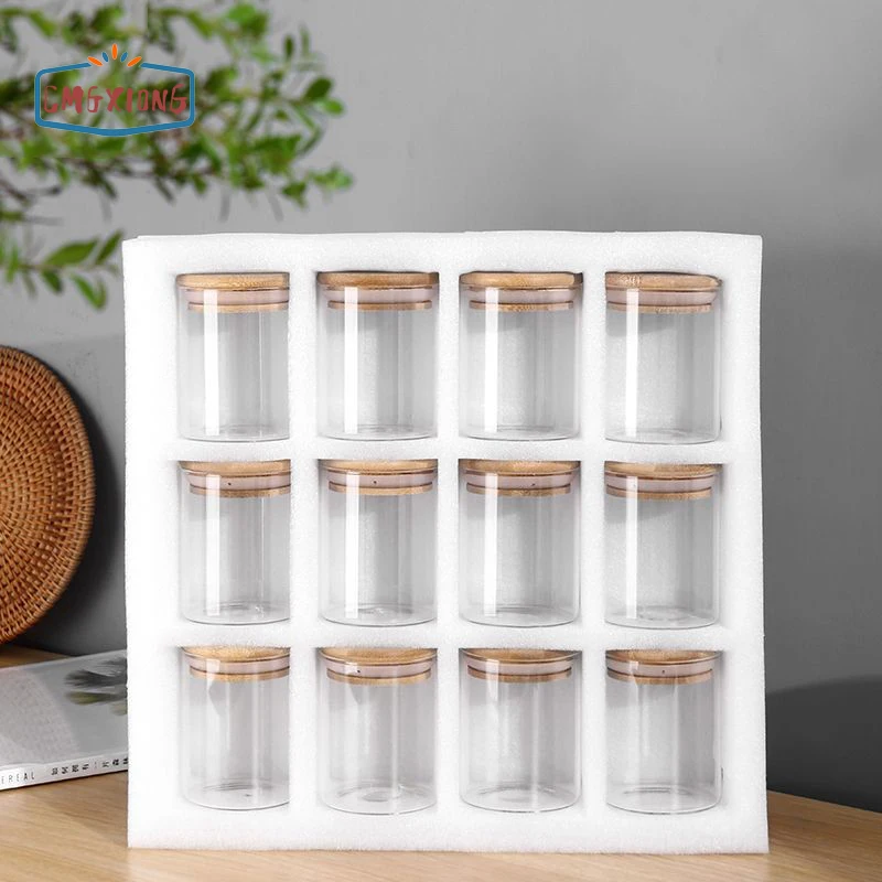 Wholesale kitchen 12 Piece Borosilicate Glass spice Storage Jars Set with Bamboo Lid